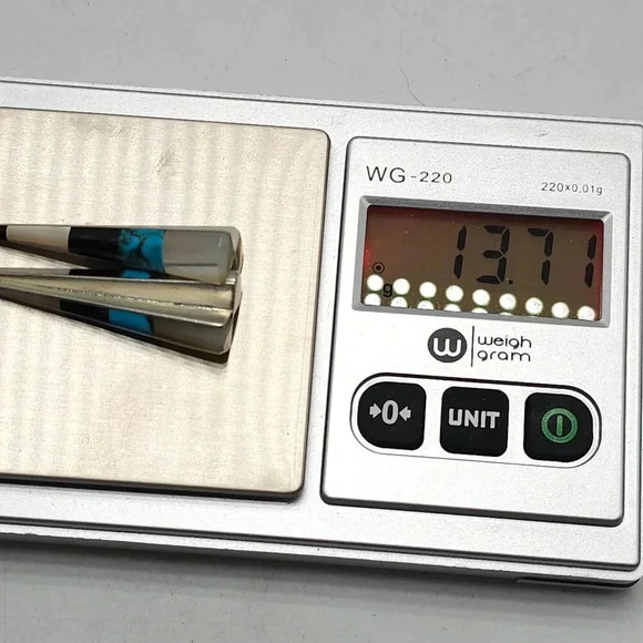 Zuni Sterling Silver Inlay Cone Shaped Dangle Earrings With Turquoise Onyx Shell - Picture 5 of 6